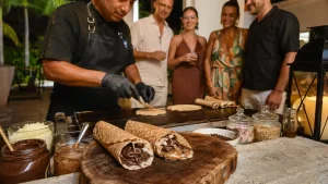 Fresh marquesitas prepared at a live dessert station during a Riviera Maya villa party