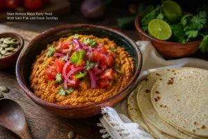 Traditional sikil p’ak with fresh tortillas, toasted pumpkin seeds and tomato for a Riviera Maya villa gathering
