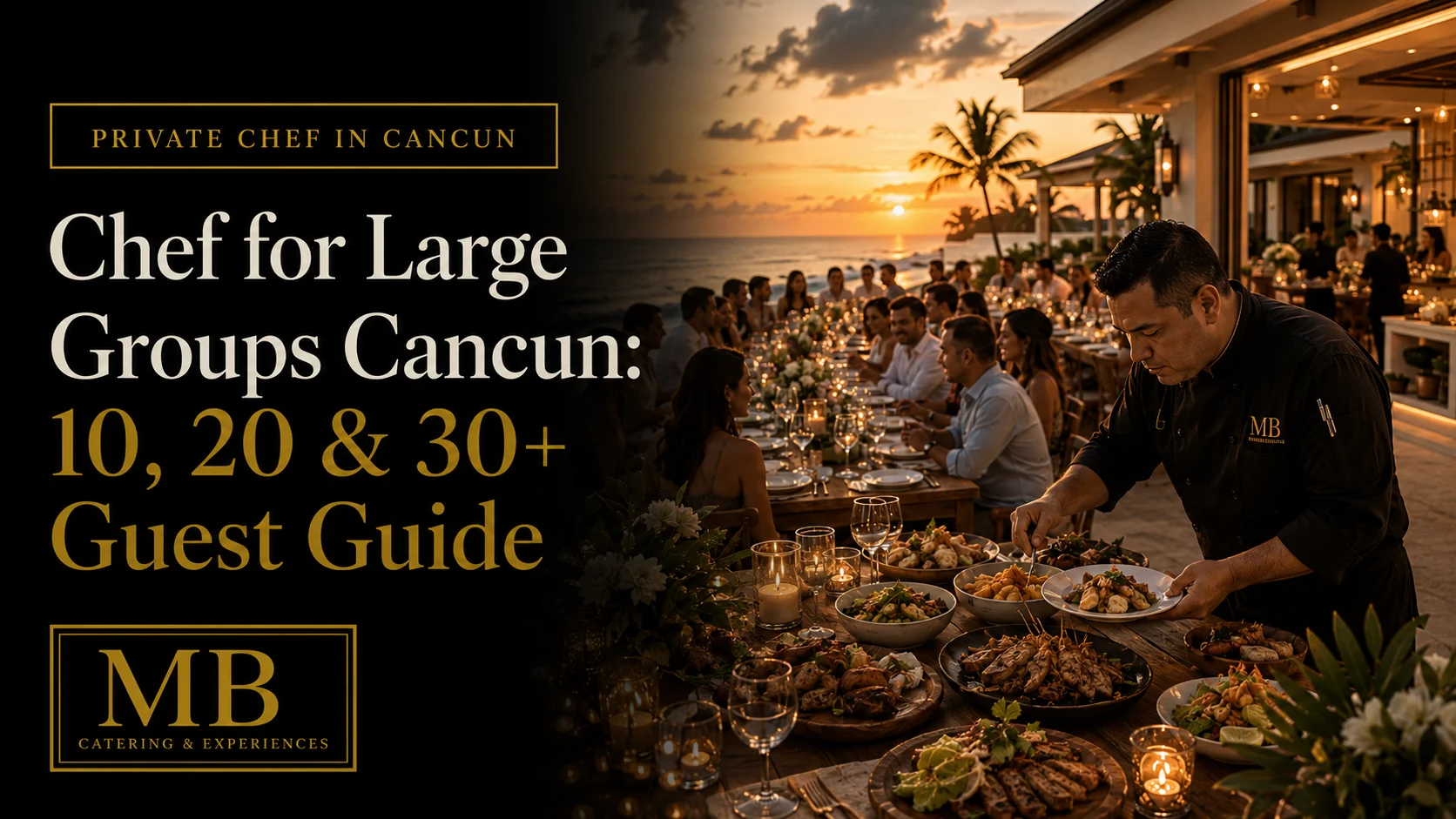 Chef for Large Groups Cancun preparing dinner for guests at a private oceanfront villa