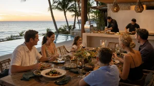 Family enjoying a private chef dinner at a beachfront villa in Cancun