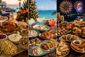 Festive villa meals in Cancun from Thanksgiving dinner and Christmas seafood to New Year's Eve cocktails