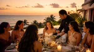 Private chef serving a bride and her friends during a bachelorette dinner in Cancun