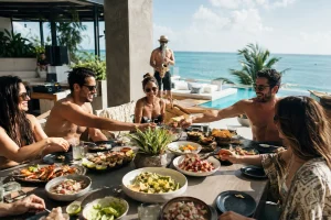 Breakfast prepared and served for guests at a private beachfront home in Cancun