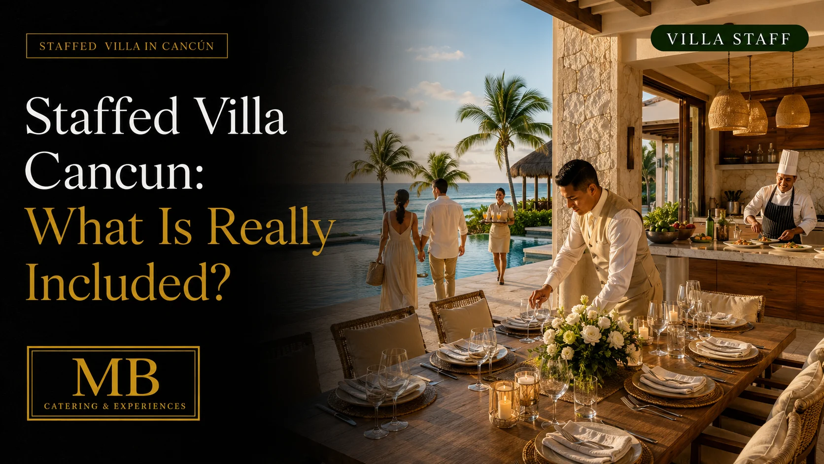 Staffed Villa Cancun with private chef, service staff and guests at a luxury oceanfront property