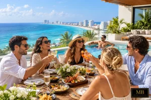 Beachfront cocktail hour in Cancun Hotel Zone for a private event