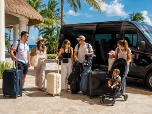 Cancun airport group transfer with luggage, golf clubs, stroller and private transportation for families