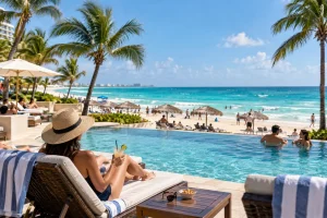 Cancun beach and resort pool during a relaxed long weekend beside the Caribbean Sea