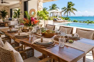 Covered dining area at a Cancun villa