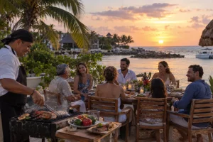 Private Chef outside grilling for family in Puerto Aventuras