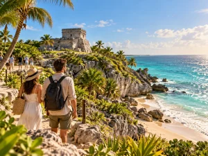 Tulum archaeological ruins overlooking the Caribbean Sea during a 5 day Riviera Maya itinerary