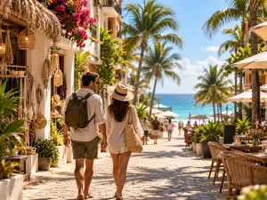 Puerto Morelos waterfront with turquoise Caribbean water and small boats along the northern Riviera Maya