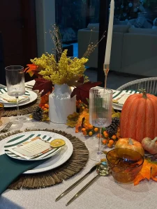 Halloween catering Cancun & Riviera Maya place setting from a real MB dinner event in 2025