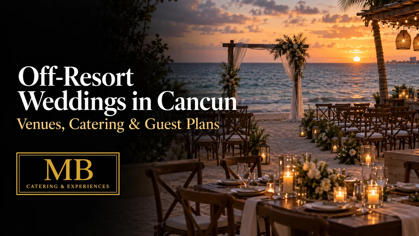 Off-resort weddings in Cancun at a private beachfront venue with ceremony and reception spaces by the Caribbean