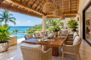 Dining table set for a family meal at a private villa