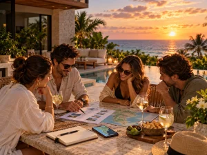 Friends planning their Riviera Maya villa meal plan around excursions, villa days and restaurant nights