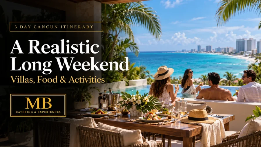 3 day Cancun itinerary with villa dining, pool time, Caribbean views and activities during a realistic long weekend