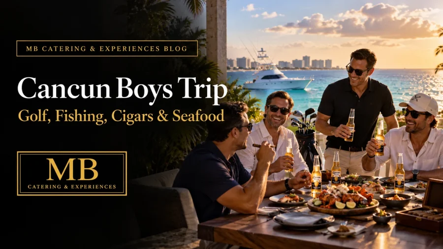Cancun Boys Trip with friends enjoying golf, seafood and drinks overlooking the Caribbean