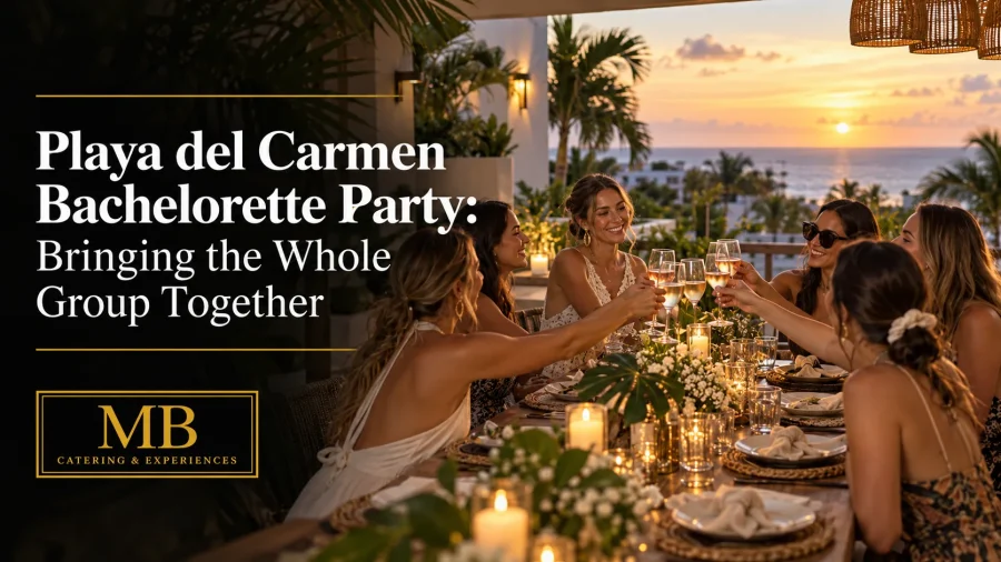 Playa del Carmen bachelorette party group arriving for a shared villa celebration
