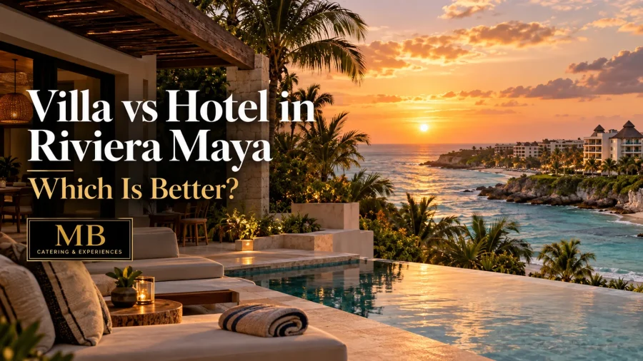 Villa vs hotel in Riviera Maya with private pool and Caribbean blog banner for MB